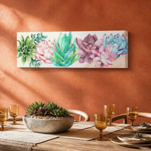 Watercolor Succulententuin panoramisch 36x12 Canvas Afdruk