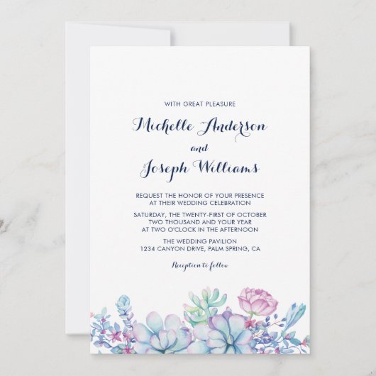 Watercolor Succulents Garden Wedding Invitation (Devant)