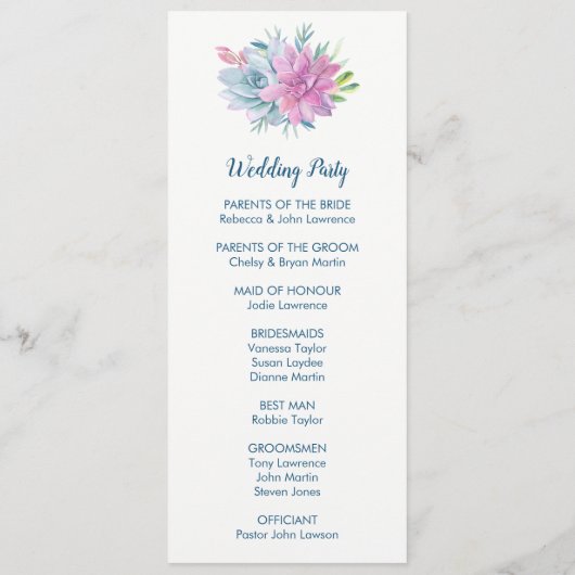 Watercolor Succulents Programmes de mariage (Dos)