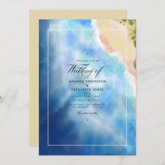 Watercolor Summer Beach Mariage Invitation (Devant / Derrière)