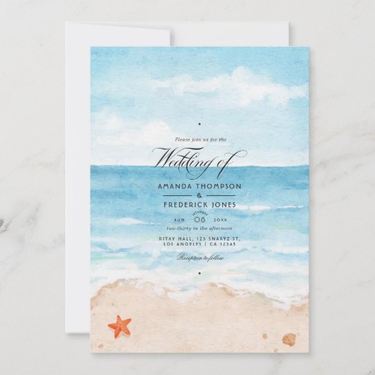 Watercolor Summer Beach Mariage Invitation (Devant)