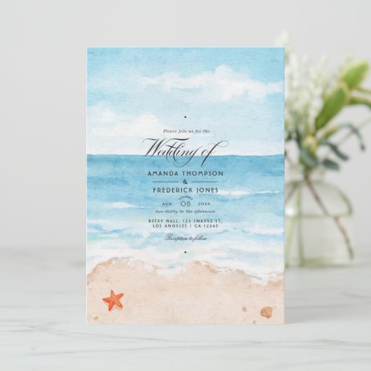 Watercolor Summer Beach Mariage Invitation (Debout devant)