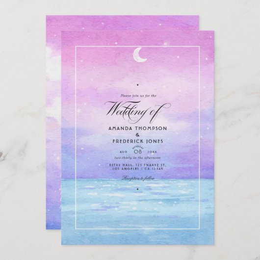 Watercolor Summer Beach Mariage Invitation (Devant / Derrière)