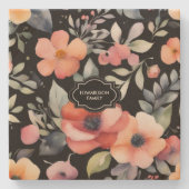 Watercolor summer flowers pattern monogrammed stenen onderzetter (Voorkant)