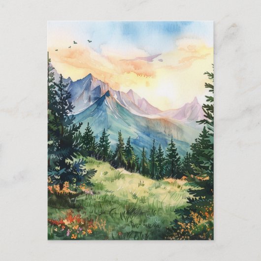 Watercolor Summer Mountain Briefkaart (Voorkant)