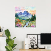 Watercolor Summer Mountain Poster (Thuiskantoor)