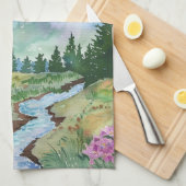 Watercolor Summer Mountain Theedoek (Quarter Fold)