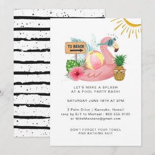 Watercolor Summer Pool Party Invitation