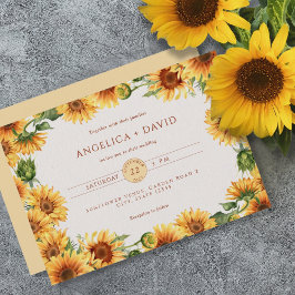 Watercolor Sunflower Border Wedding Invitation Kaart