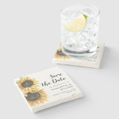 Watercolor Sunflower Floral Wedding Save the Date Stenen Onderzetter (Zijkant)