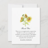 Watercolor Sunflower Funeral Photo Merci (Devant)