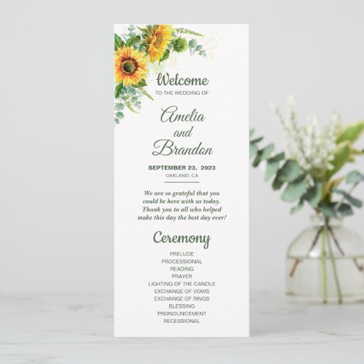 Watercolor Sunflower Programme de mariage rustique (Debout devant)