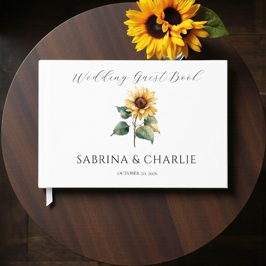 Watercolor Sunflower Rustic Floral Wedding Gastenboek