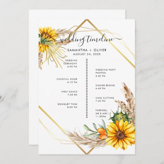 Watercolor Sunflower Rustic Itinéraire Programme (Devant / Derrière)