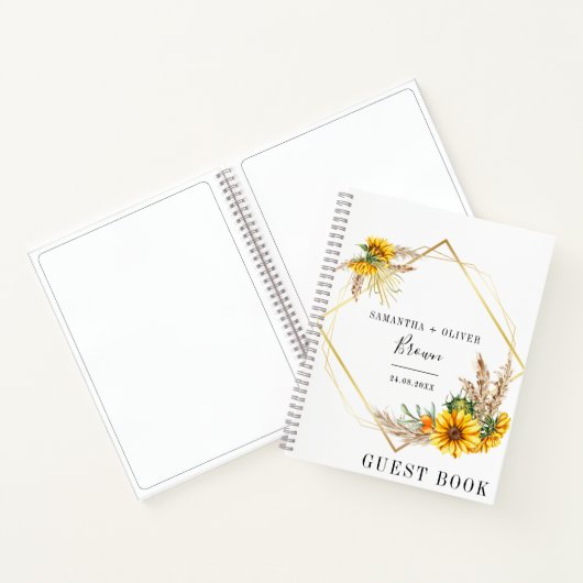 Watercolor Sunflower Rustic Mariage Livre d'invité (Intérieur)