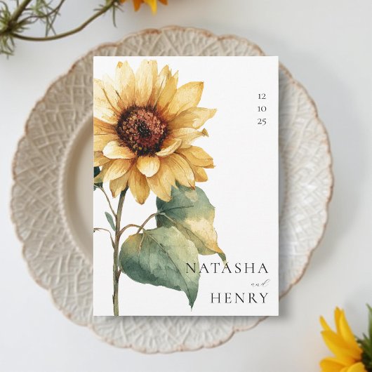 Watercolor Sunflower Wedding Rustic Boho Yellow Kaart