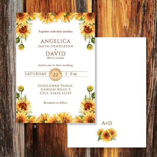 Watercolor Sunflower White Wedding Invitation Kaart
