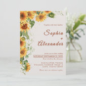 Watercolor Sunflowers Wedding Invitation Kaart (Staand voorkant)