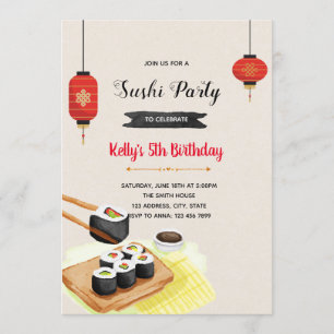 Watercolor sushi feest uitnodiging