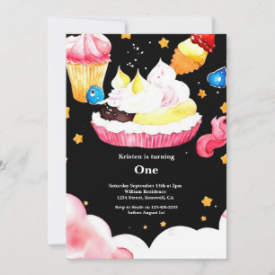 Watercolor Sweet Cake 1er Anniversaire Invitation