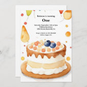 Watercolor Sweet Cake 1er Anniversaire Invitation (Devant / Derrière)