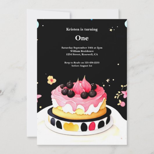 Watercolor Sweet Cake 1er Anniversaire Invitation (Devant)