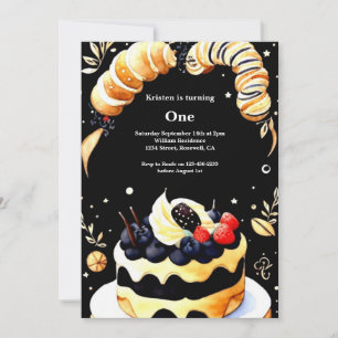 Watercolor Sweet Cake 1er Anniversaire Invitation