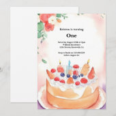 Watercolor Sweet Cake 1er Anniversaire Invitation (Devant / Derrière)
