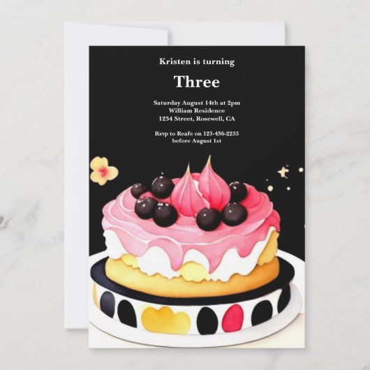 Watercolor Sweet Cake Invitation Anniversaire (Devant)