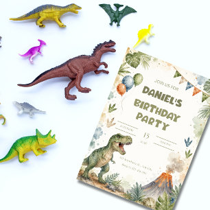Watercolor T-Rex Dinosaur Verjaardagsfeestje Kaart