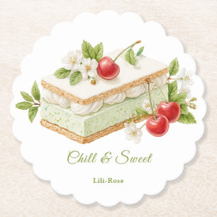 Watercolor Taartdag met Pistache Ijs Sandwich Kartonnen Onderzetters