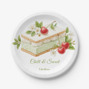 Watercolor Taartdag met Pistache Ijs Sandwich Papieren Bordje