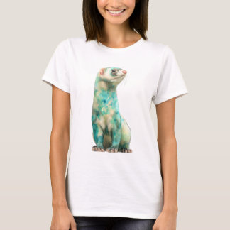 Watercolor Teal Splashed Ferret Portrait Women T-shirt