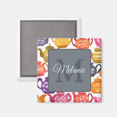 Watercolor Teapot Pattern Peronalised Monogram Magneet (Voorkant / Achterkant)