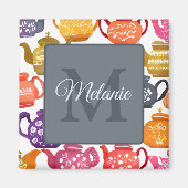 Watercolor Teapot Pattern Peronalised Monogram Magneet (Voorkant)