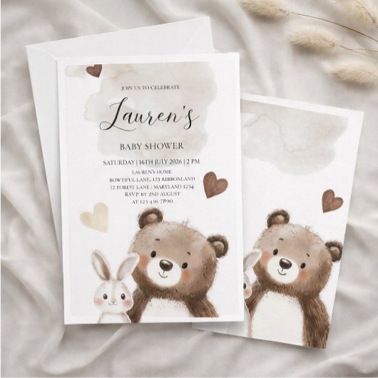 Watercolor Teddy Bear Baby Shower Invitation