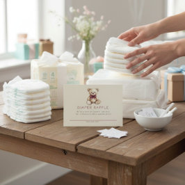 Watercolor Teddy Bear Diaper Raffle Baby Shower Informatiekaartje