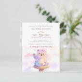Watercolor Teddy Bear Girl Baby Shower Invitation (Debout devant)