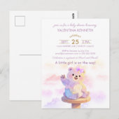 Watercolor Teddy Bear Girl Baby Shower Invitation (Devant / Derrière)