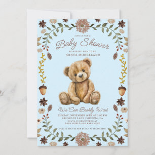 Watercolor Teddybeer Jongen Blauwe Baby Shower Kaart