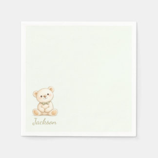 Watercolor Teddybeer Sage Groen Servet