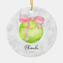 Watercolor Tennis Ball ft Preppy Pink Coquette Bow Keramisch Ornament