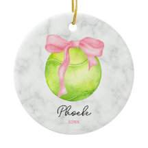 Watercolor tennisbal met preppy roze coquette stri