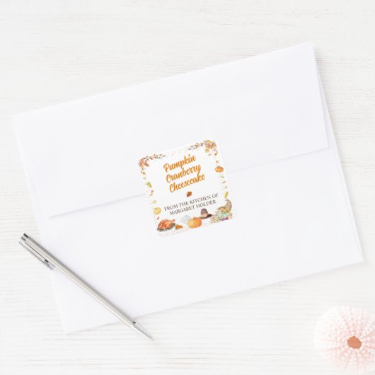 Watercolor Thanksgiving Celebration Vierkante Sticker (Envelop)