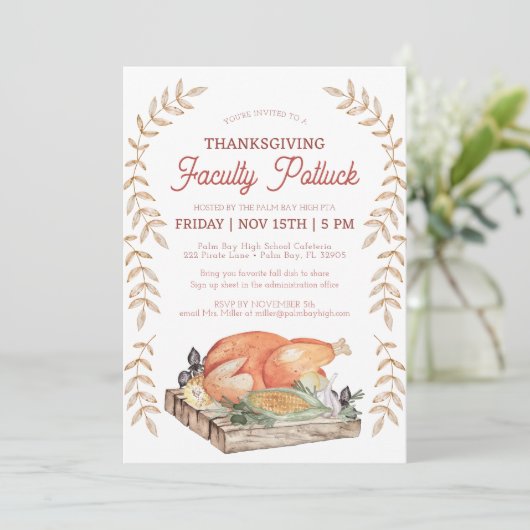 Watercolor Thanksgiving Faculté Potluck Invitation (Debout devant)
