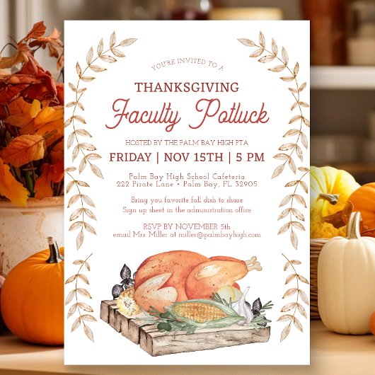 Watercolor Thanksgiving Faculté Potluck Invitation