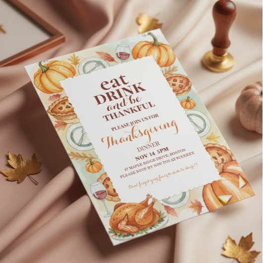 Watercolor Thanksgiving Feast Invitation Kaart
