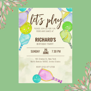 Watercolor Thema Pickleball Licht Verjaardagsfeest Kaart