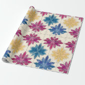 Watercolor Tile Flowers Wrapping Paper Cadeaupapier (Uitgerold)