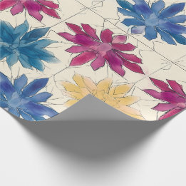 Watercolor Tile Flowers Wrapping Paper Cadeaupapier